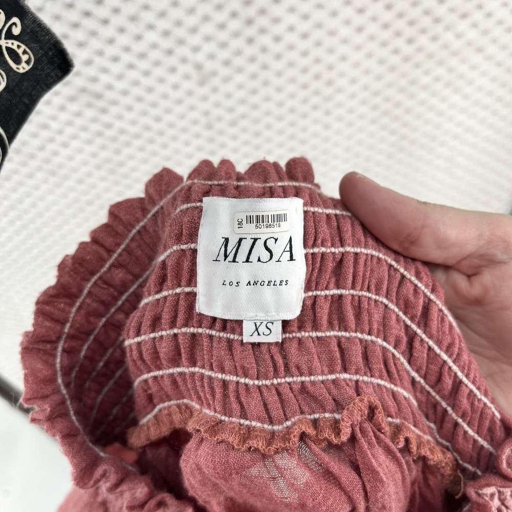 MISA Los Angeles Ruffle‎ Mini Dress Smocked Long Sleeve Tiered Pink XS - Picture 3 of 10